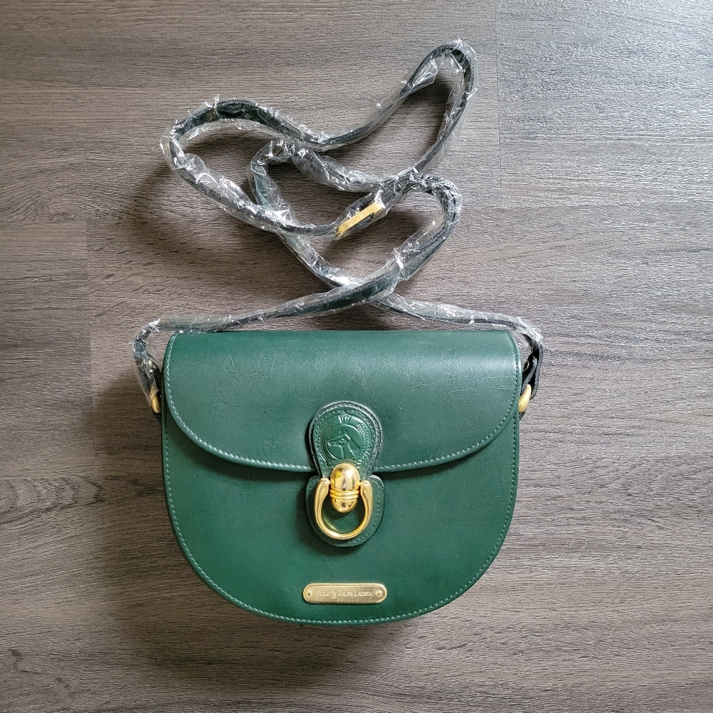 Polo Ralph Lauren Vintage Hunter Green Leather Saddle Crossbody Bag
